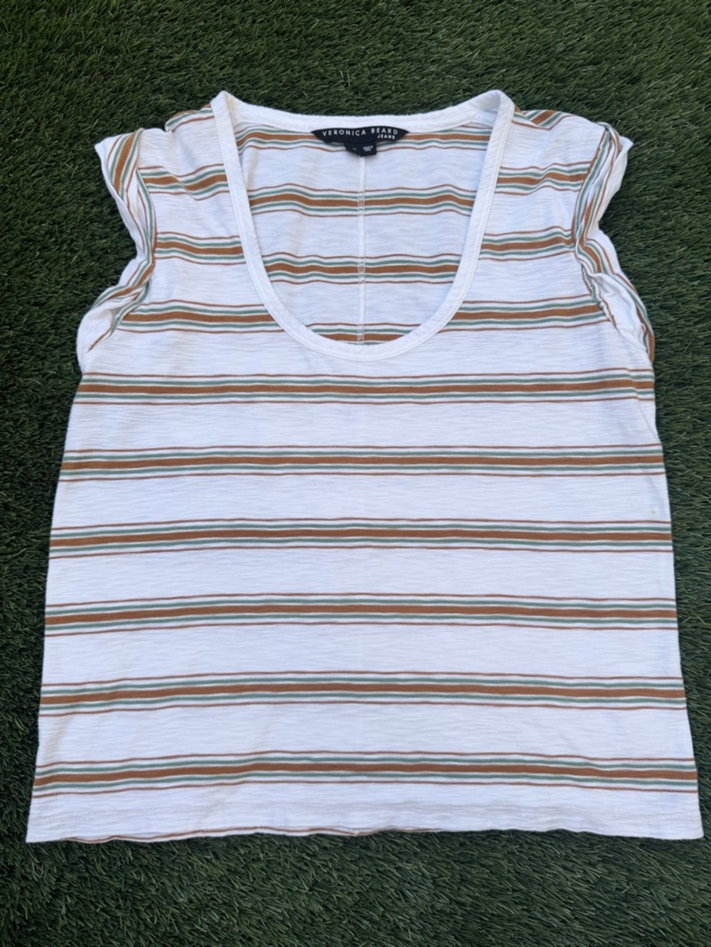 Veronica Beard Arion Muscle Tee White Multi Striped Scoop Neck Tank Top